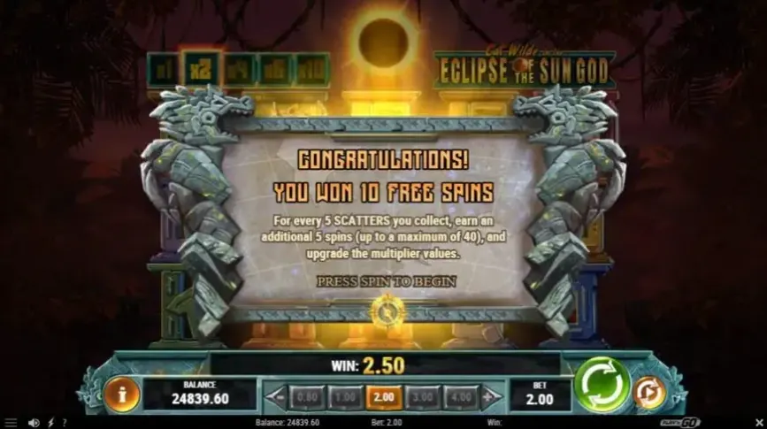 Cat Wilde in the Eclipse of the Sun God slot screenshot 3