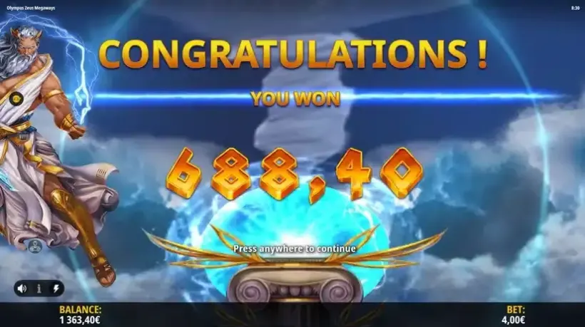 Olympus Zeus Megaways slot screenshot 