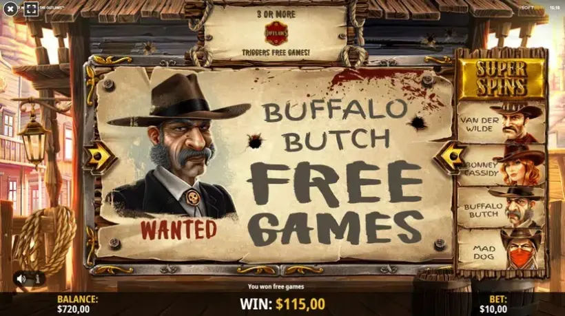 Van Der Wilde and the Outlaws slot screenshot 